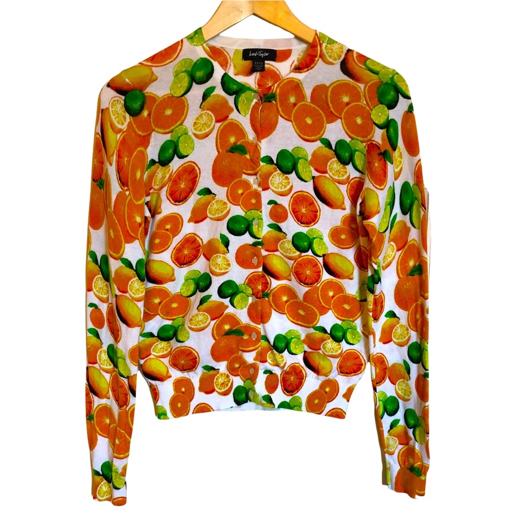 Adorable Lord & Taylor citrus print cardigan S